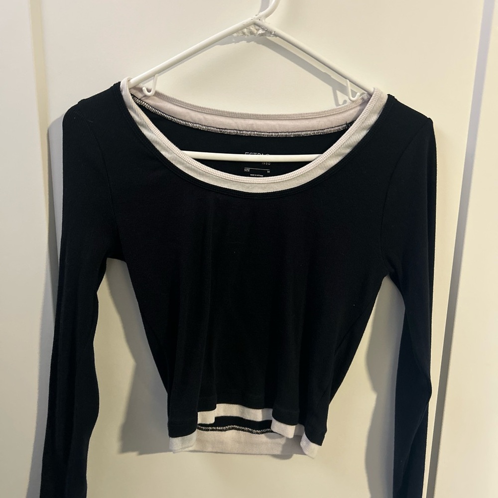 PacSun Black and Cream Long Sleeve Tee